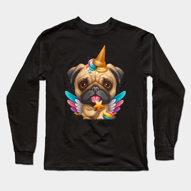 Pug Ice Cream Unicorn Long Sleeve T-Shirt by stonemask